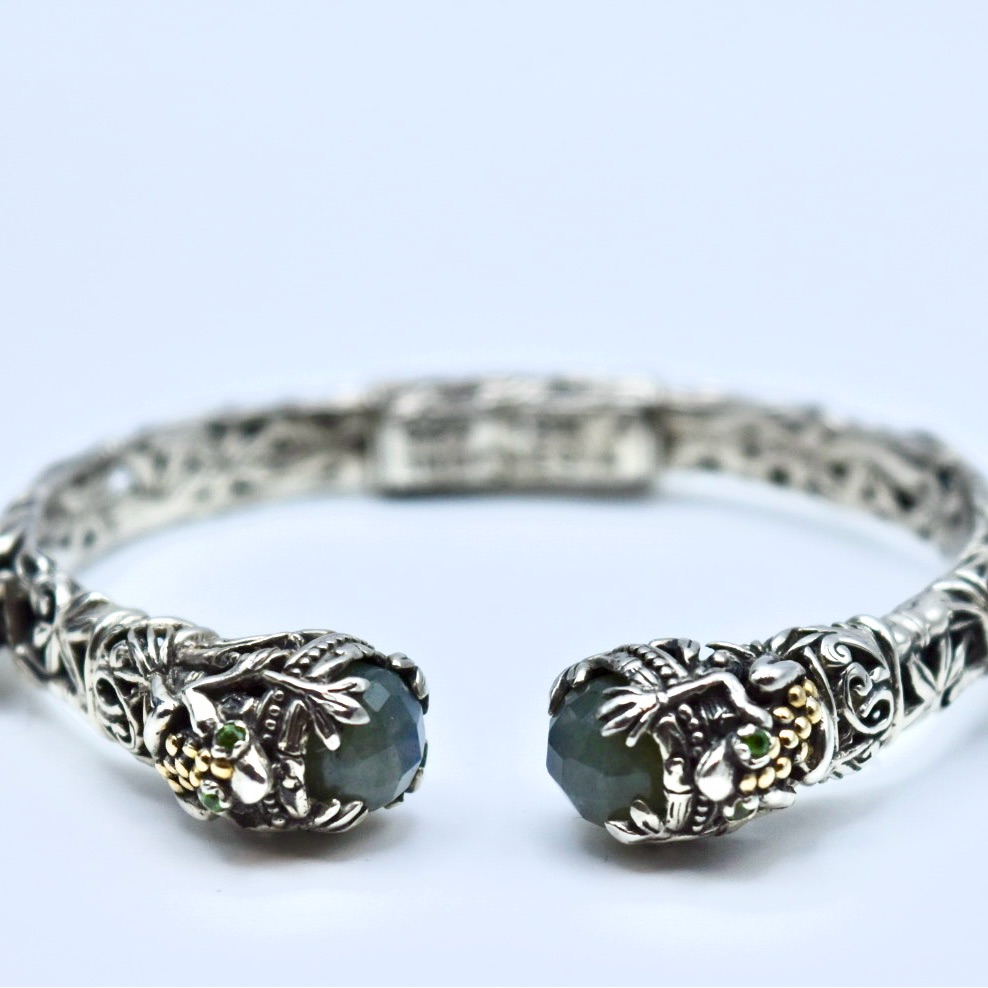 Artisan Crafted By Robert Manse Sterling & 18k Semi-Precious Gemstone Cuff